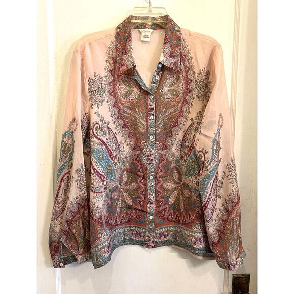 Sundance Multi Color Floral Silk Button Up Blouse Shirt Women's Size Large - Picture 2 of 10